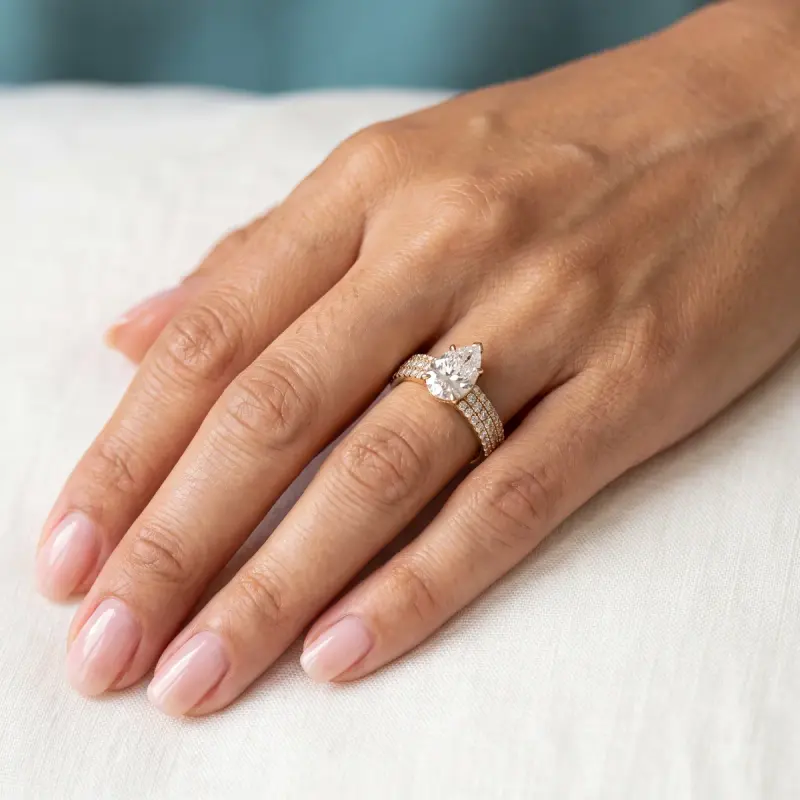 Pear Lab-Grown Diamond Ring with Side Stones, 2.00 ct — 14K yellow gold