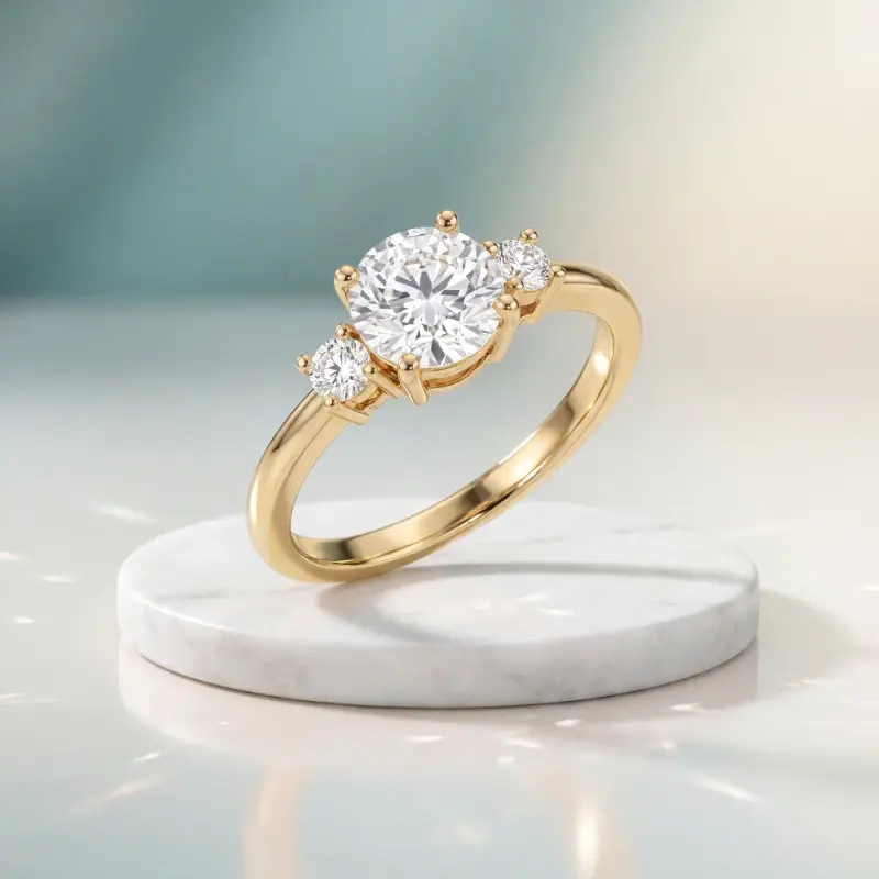 Round Lab-Grown Diamond Ring with Side Stones, 2.00 ct — 14K yellow gold