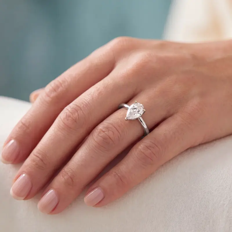 Pear Lab-Grown Diamond Solitaire Ring, 1.25 ct — 14K white gold
