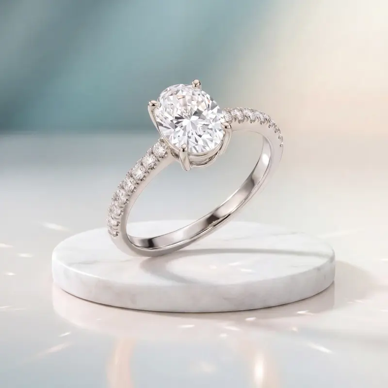 Oval Lab-Grown Diamond Ring with Side Stones, 2.00 ct — 14K white gold