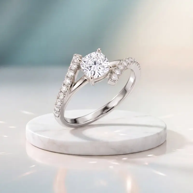 Cushion Lab-Grown Diamond Ring with Side Stones, 2.00 ct — 14K white gold
