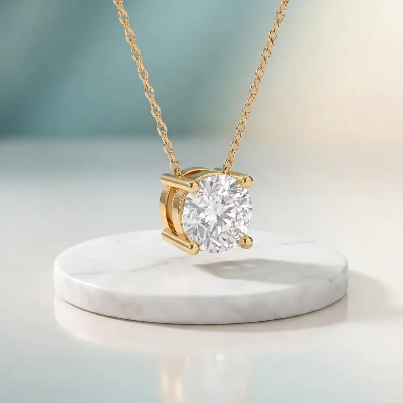 Round Lab-Grown Diamond Pendant, 2.10 ct — 14K yellow gold