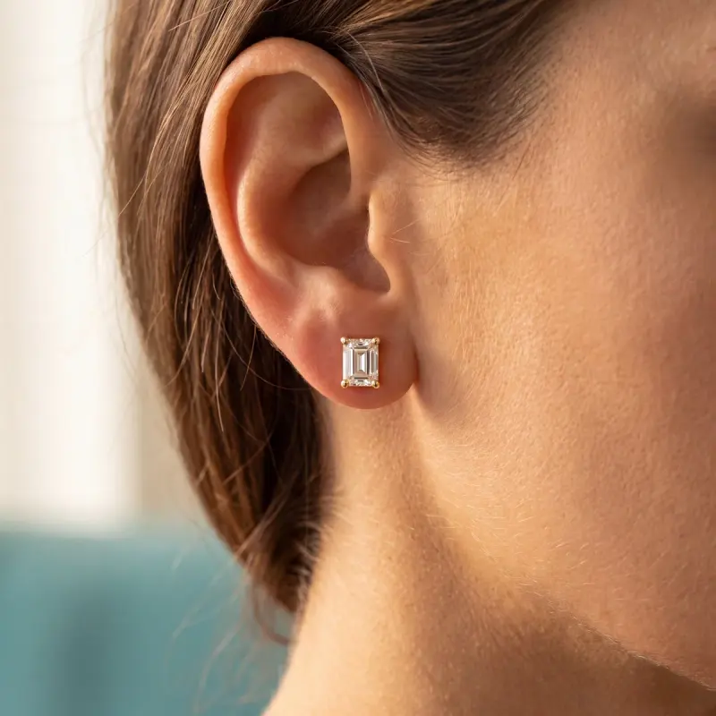 Emerald Lab-Grown Diamond Earrings, 3.48 ct total — 14K yellow gold