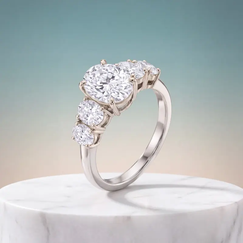 Oval Lab-Grown Diamond Ring with Side Stones, 2.05 ct — 14K white gold