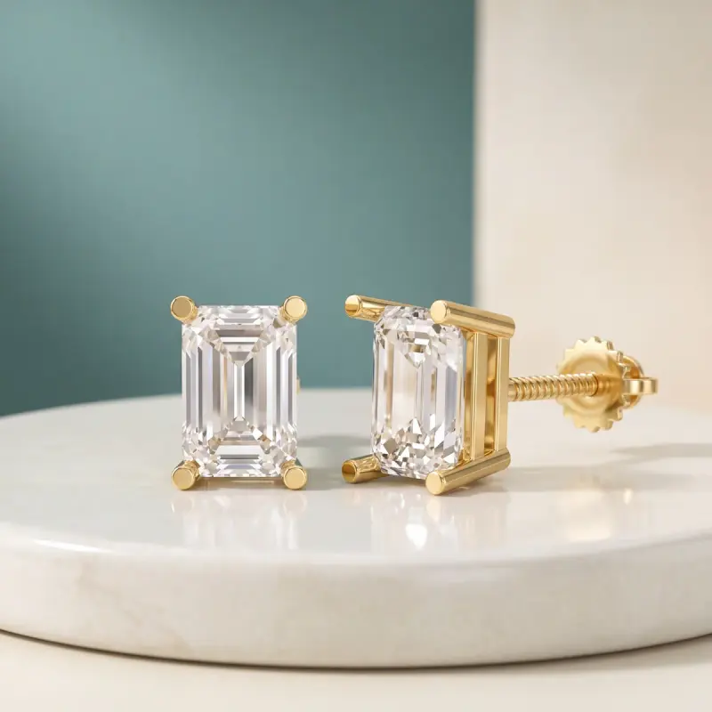 Emerald Lab-Grown Diamond Earrings, 4.12 ct total — 14K yellow gold