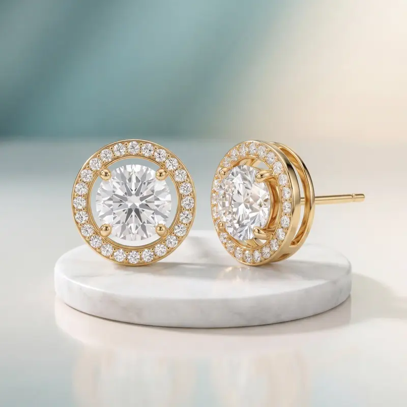 Round Lab-Grown Diamond Earrings, 4.48 ct total — 14K yellow gold