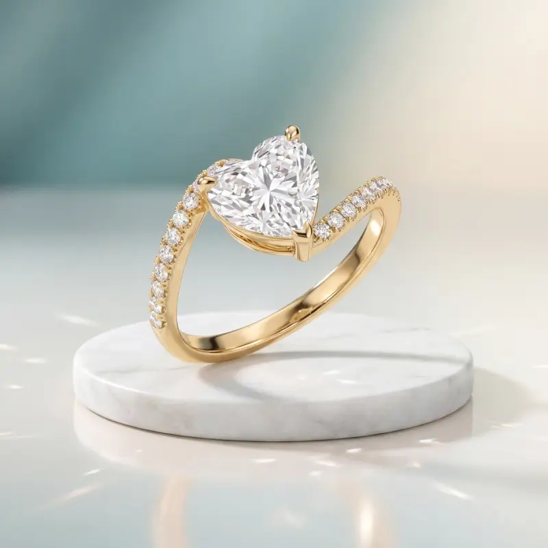 Heart Lab-Grown Diamond Ring with Side Stones, 2.00 ct — 14K yellow gold