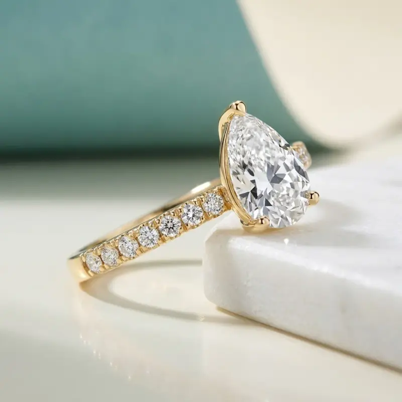 Pear Lab-Grown Diamond Ring with Side Stones, 2.00 ct — 14K yellow gold (3/4)