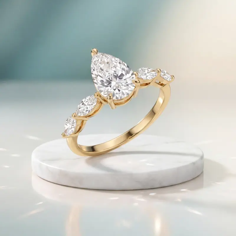Pear Lab-Grown Diamond Ring with Side Stones, 2.00 ct — 14K yellow gold