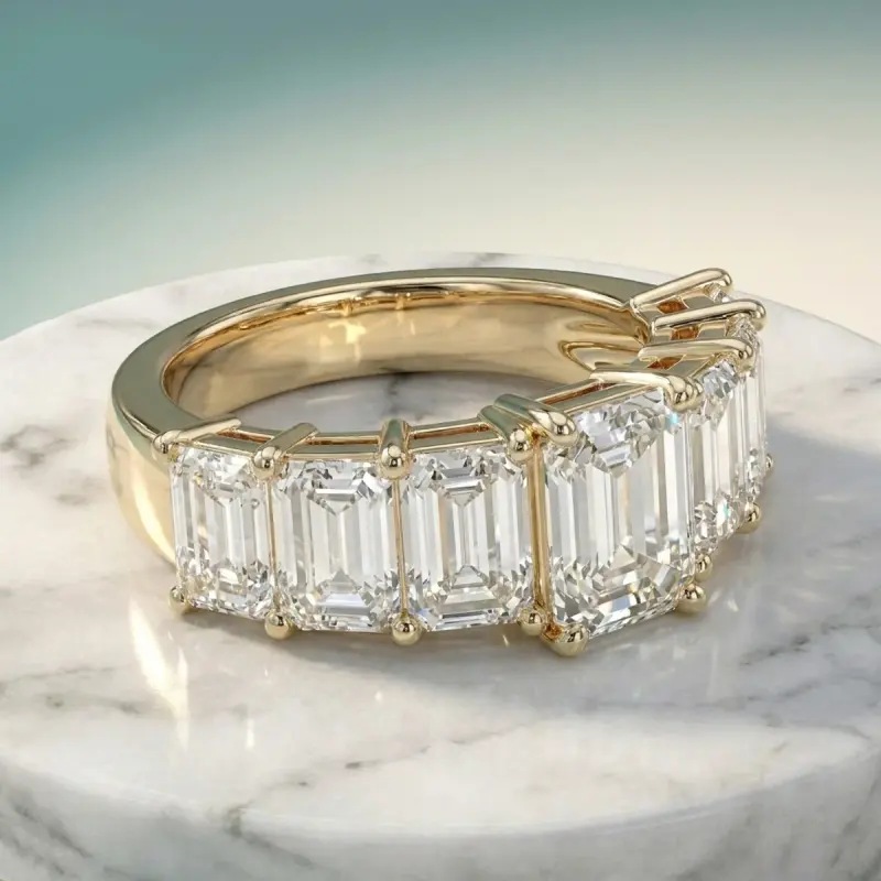 Emerald Lab-Grown Diamond Ring with Side Stones, 1.74 ct — 14K yellow gold (3/4)