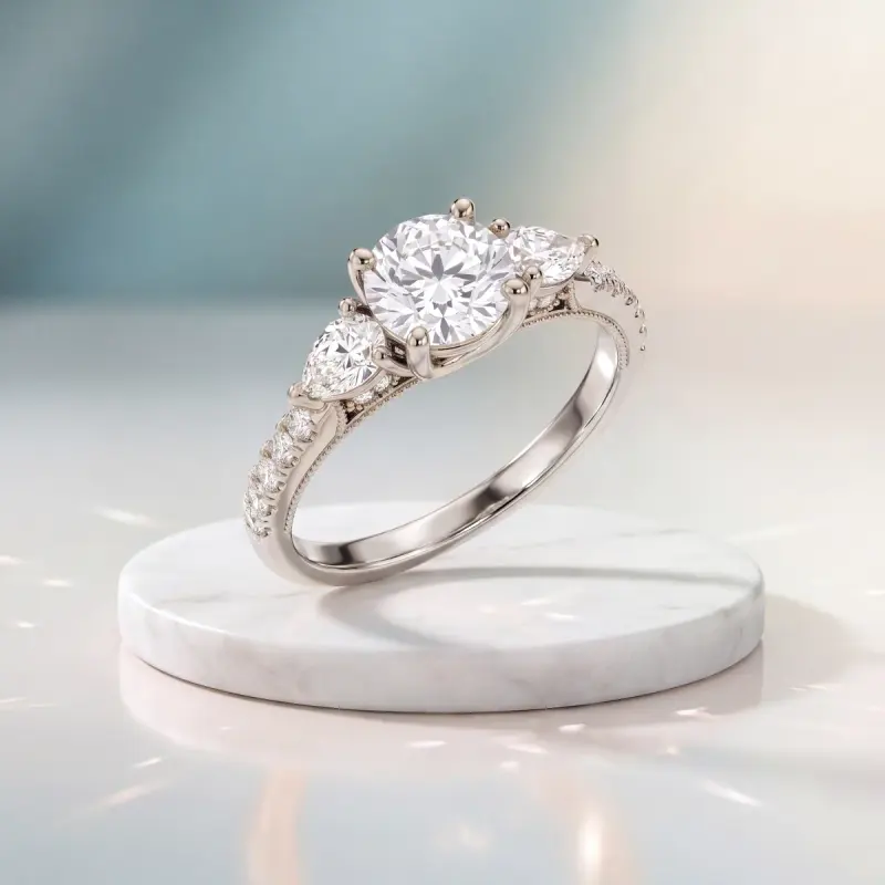 Round Lab-Grown Diamond Ring with Side Stones, 2.00 ct — 14K white gold