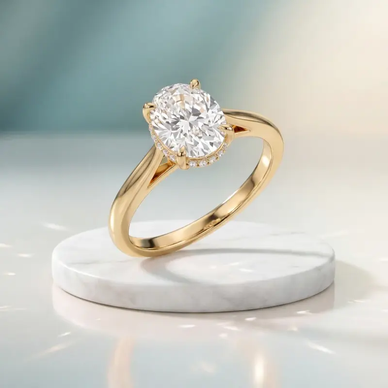 Oval Lab-Grown Diamond Ring with Side Stones, 1.50 ct — 14K yellow gold