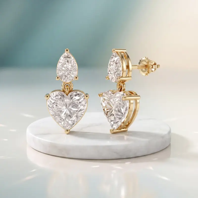Heart Lab-Grown Diamond Earrings, 4.78 ct total — 14K yellow gold