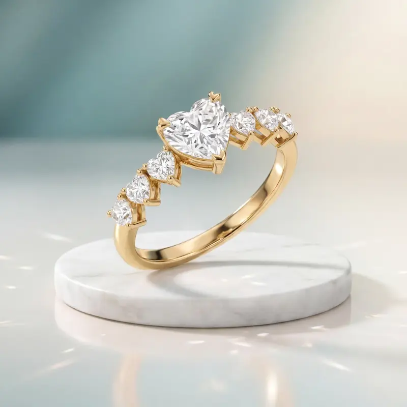 Heart Lab-Grown Diamond Ring with Side Stones, 2.00 ct — 14K yellow gold