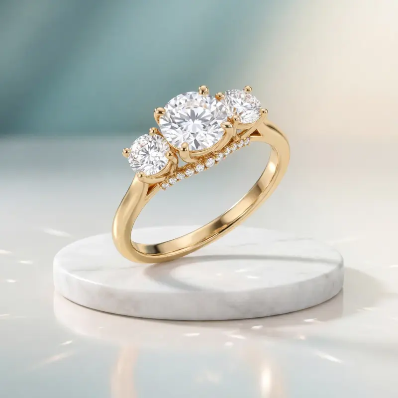 Round Lab-Grown Diamond Ring with Side Stones, 1.38 ct — 14K yellow gold