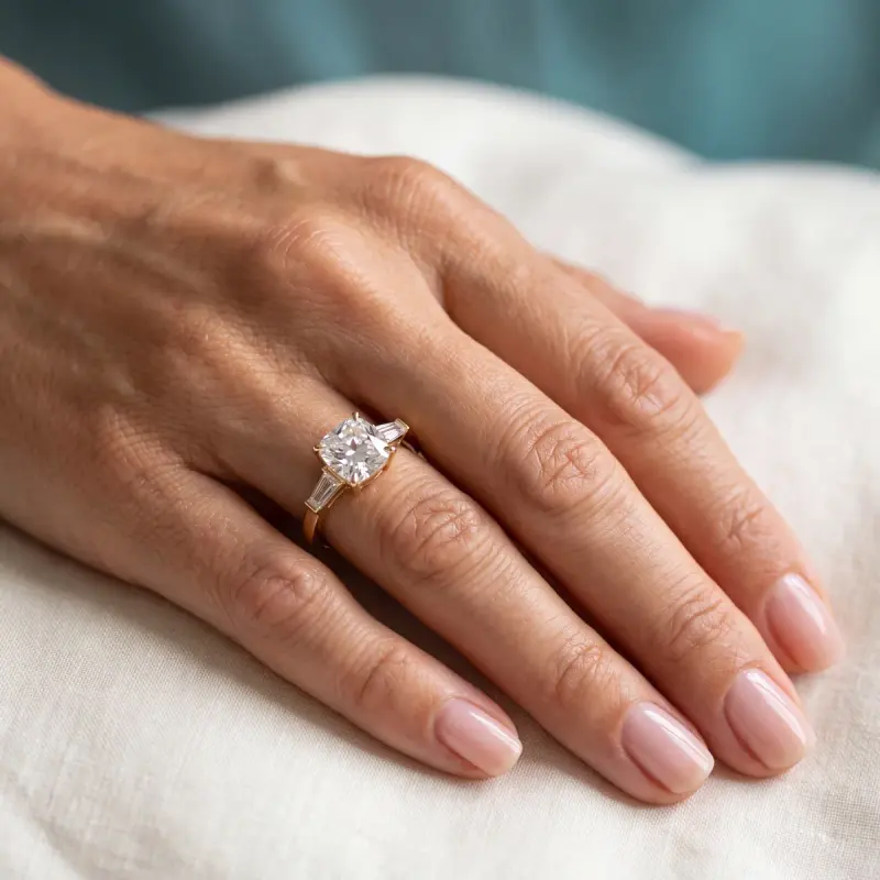 Cushion Lab-Grown Diamond Ring with Side Stones, 2.00 ct — 14K yellow gold (2/2)