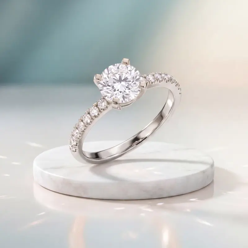 Round Lab-Grown Diamond Ring with Side Stones, 2.00 ct — 14K white gold