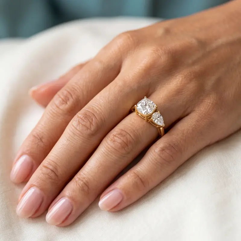 Cushion Lab-Grown Diamond Ring with Side Stones, 1.28 ct — 14K yellow gold (2/2)