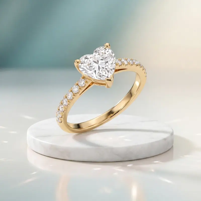 Heart Lab-Grown Diamond Ring with Side Stones, 1.26 ct — 14K yellow gold