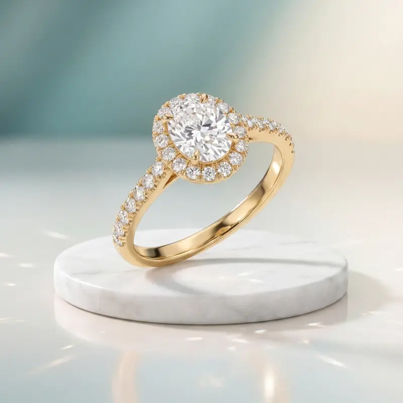Oval Lab-Grown Diamond Ring with Side Stones, 1.41 ct — 14K yellow gold