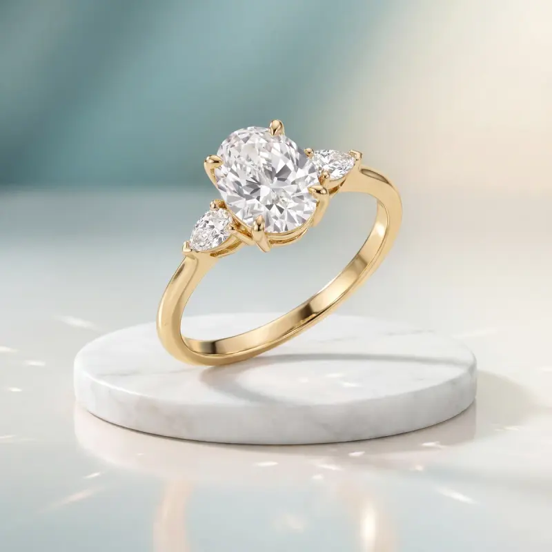 Oval Lab-Grown Diamond Ring with Side Stones, 1.86 ct — 14K yellow gold
