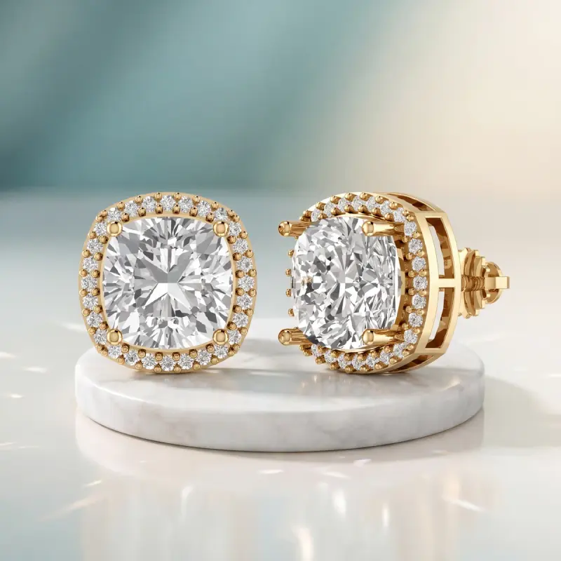 Cushion Lab-Grown Diamond Earrings, 4.24 ct total — 14K yellow gold