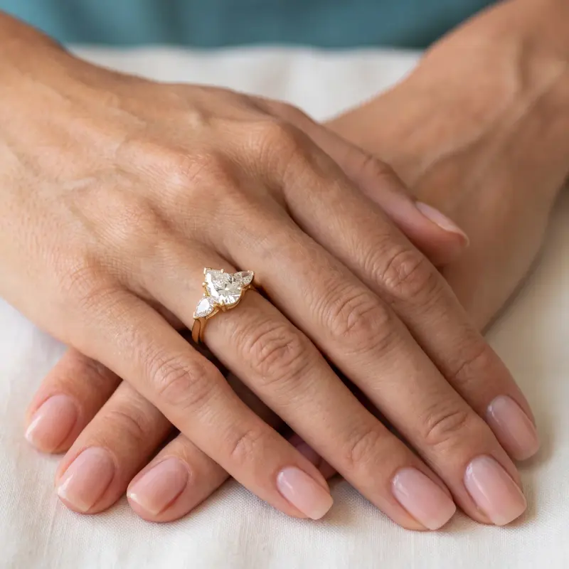 Pear Lab-Grown Diamond Ring with Side Stones, 2.50 ct — 14K yellow gold