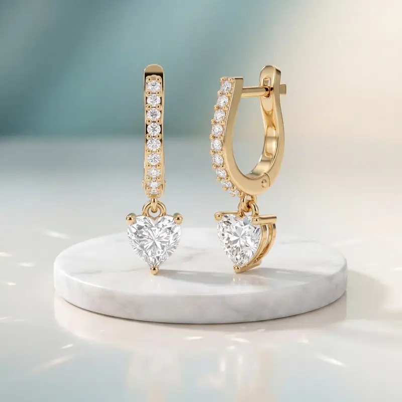 Heart Lab-Grown Diamond Drop Earrings, 4.18 ct total — 14K yellow gold