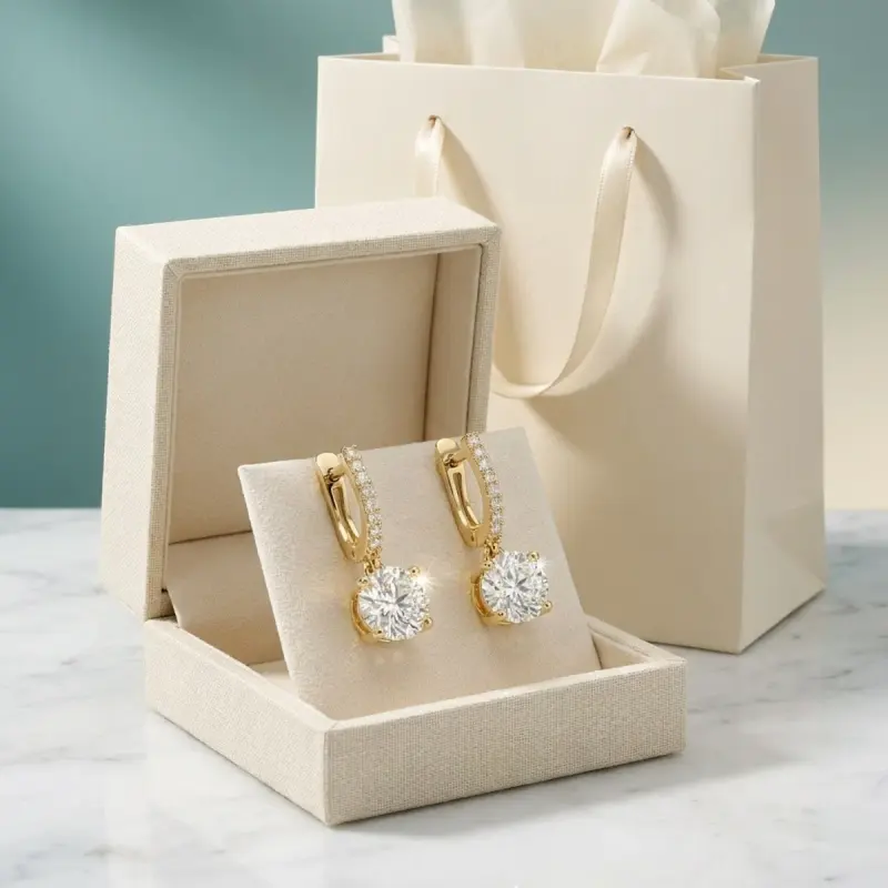 Round Lab-Grown Diamond Drop Earrings, 4.18 ct total — 14K yellow gold (4/4)