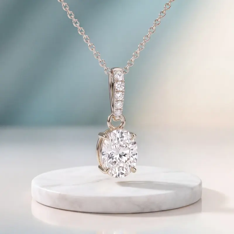 Oval Lab-Grown Diamond Pendant, 1.86 ct — 14K white gold