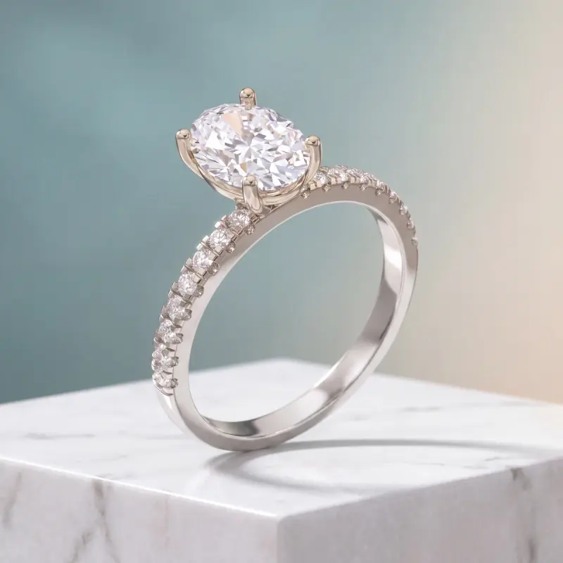 Oval Lab-Grown Diamond Ring with Side Stones, 2.00 ct — 14K white gold