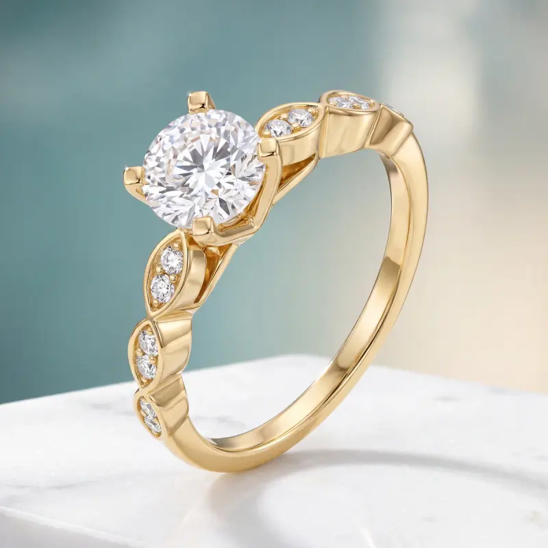 Round Lab-Grown Diamond Ring with Side Stones, 1.50 ct — 14K yellow gold