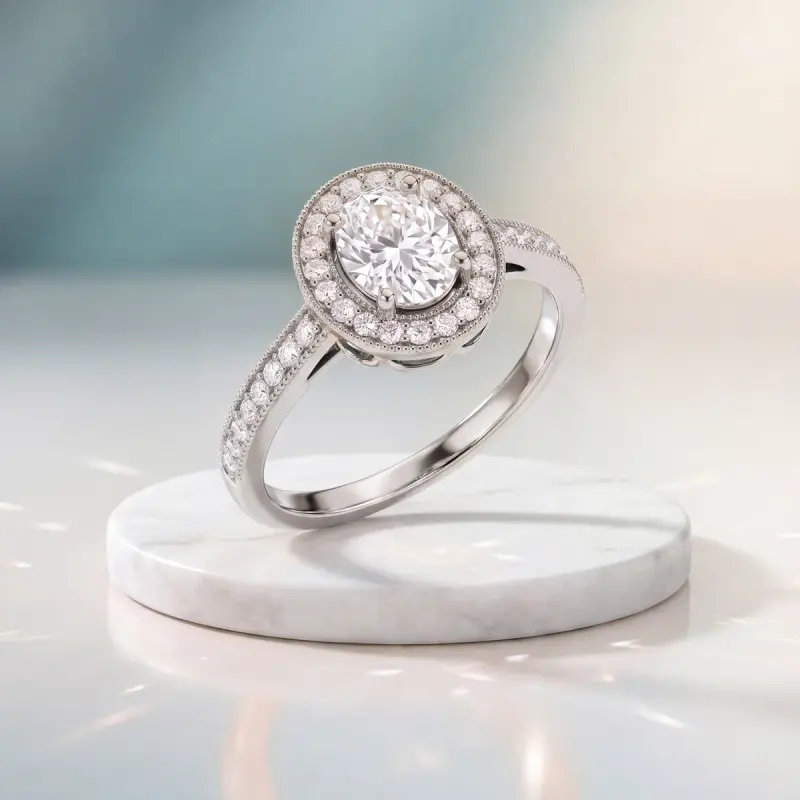 Oval Lab-Grown Diamond Ring with Side Stones, 1.86 ct — 14K white gold