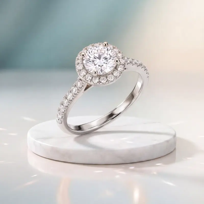 Round Lab-Grown Diamond Ring with Side Stones, 1.50 ct — 14K white gold