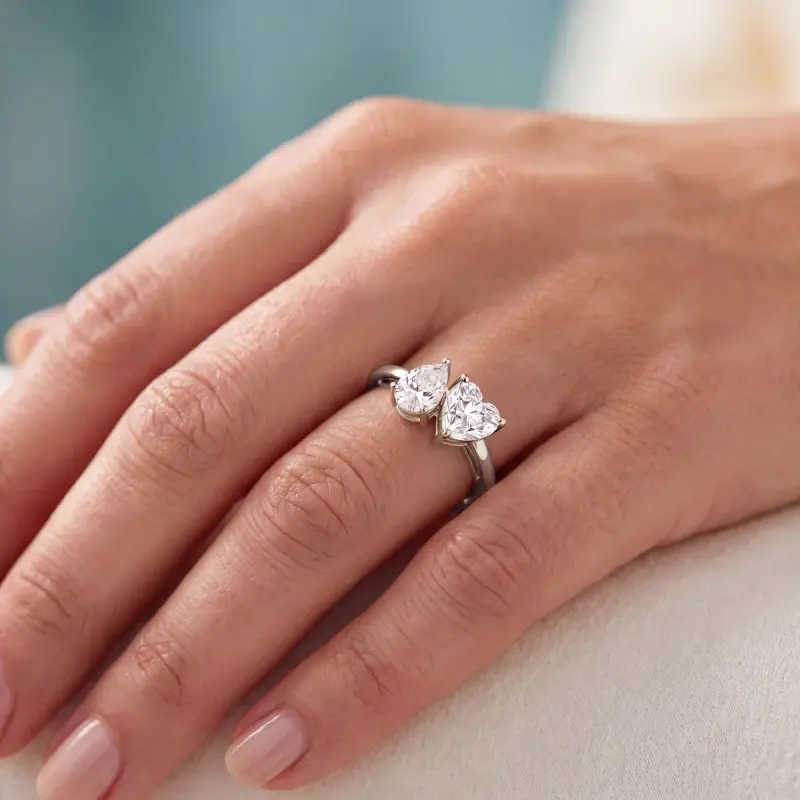 Heart Lab-Grown Diamond Ring with Side Stones, 1.25 ct — 14K white gold