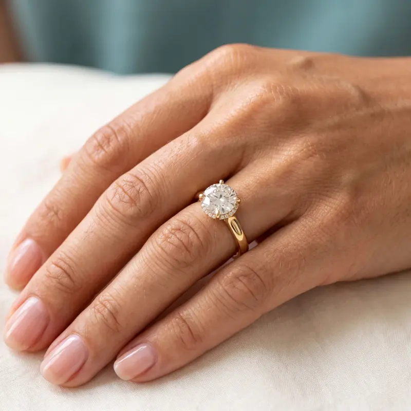 Round Lab-Grown Diamond Ring with Side Stones, 2.00 ct — 14K yellow gold (2/2)