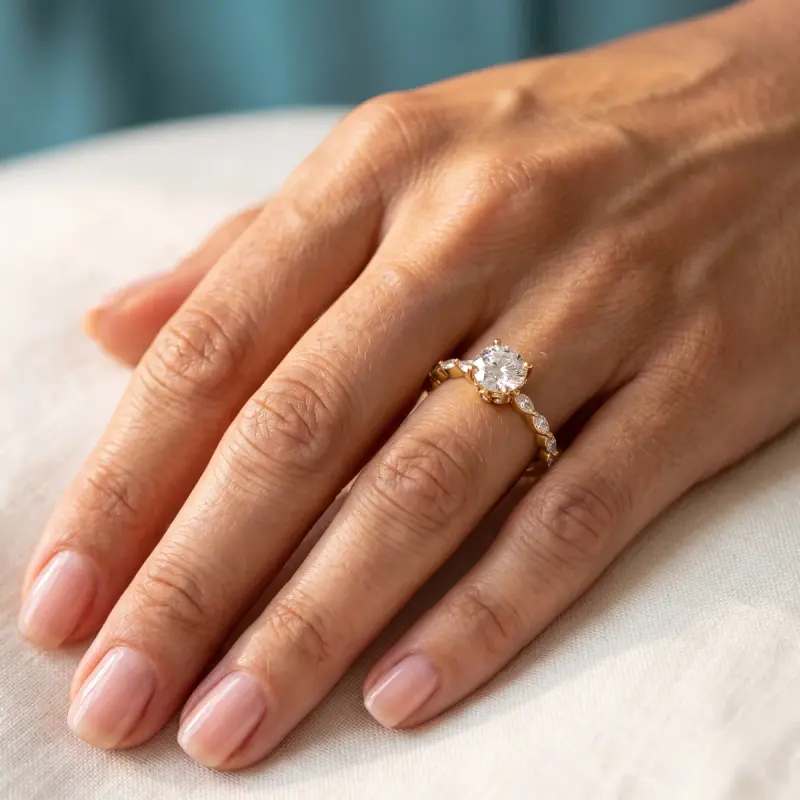 Round Lab-Grown Diamond Ring with Side Stones, 2.00 ct — 14K yellow gold
