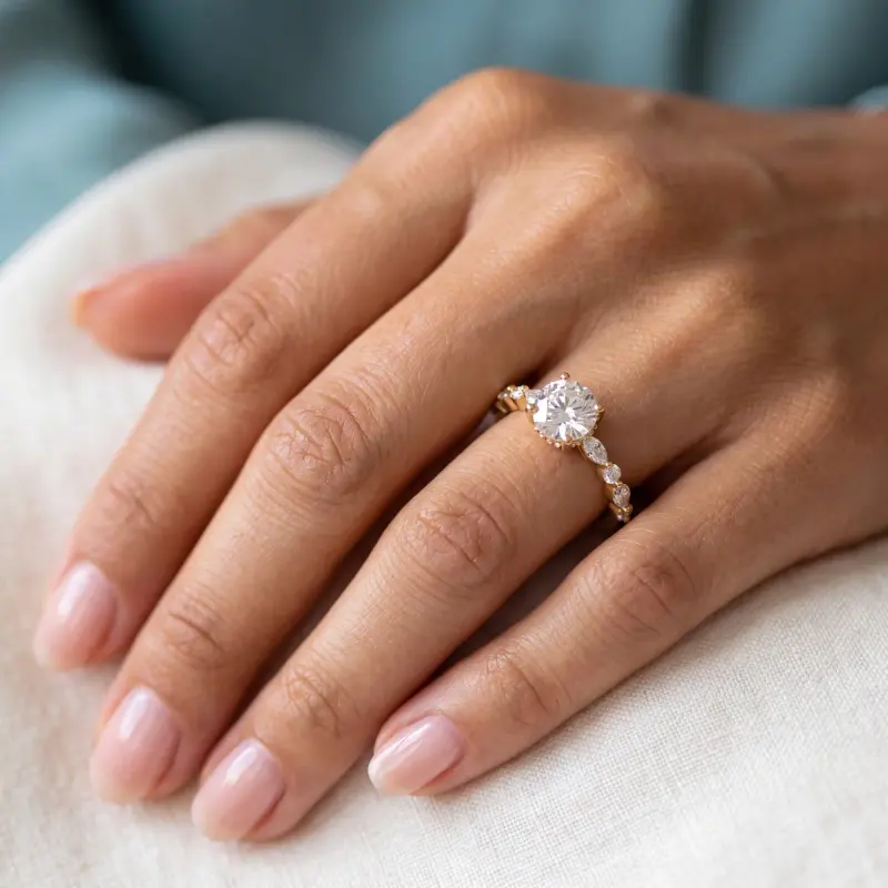 Round Lab-Grown Diamond Ring with Side Stones, 2.00 ct — 14K yellow gold