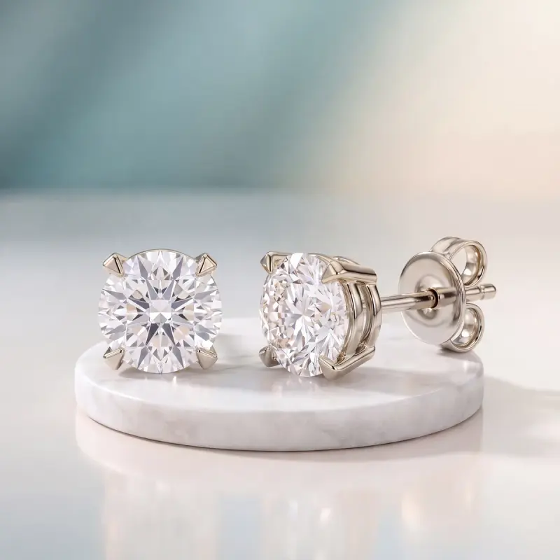 Round Lab-Grown Diamond Earrings, 3.00 ct total — 14K white gold