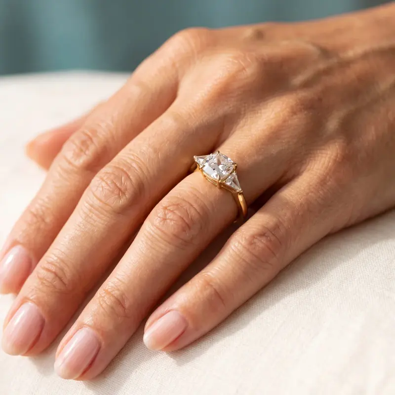 Cushion Lab-Grown Diamond Ring with Side Stones, 2.00 ct — 14K yellow gold