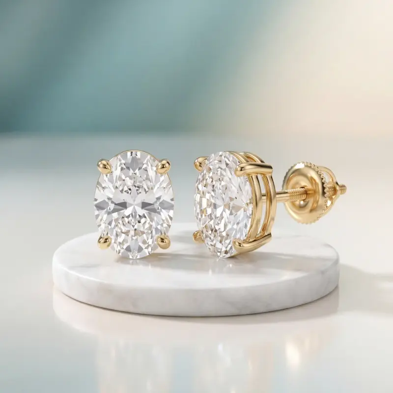 Oval Lab-Grown Diamond Earrings, 3.72 ct total — 14K yellow gold