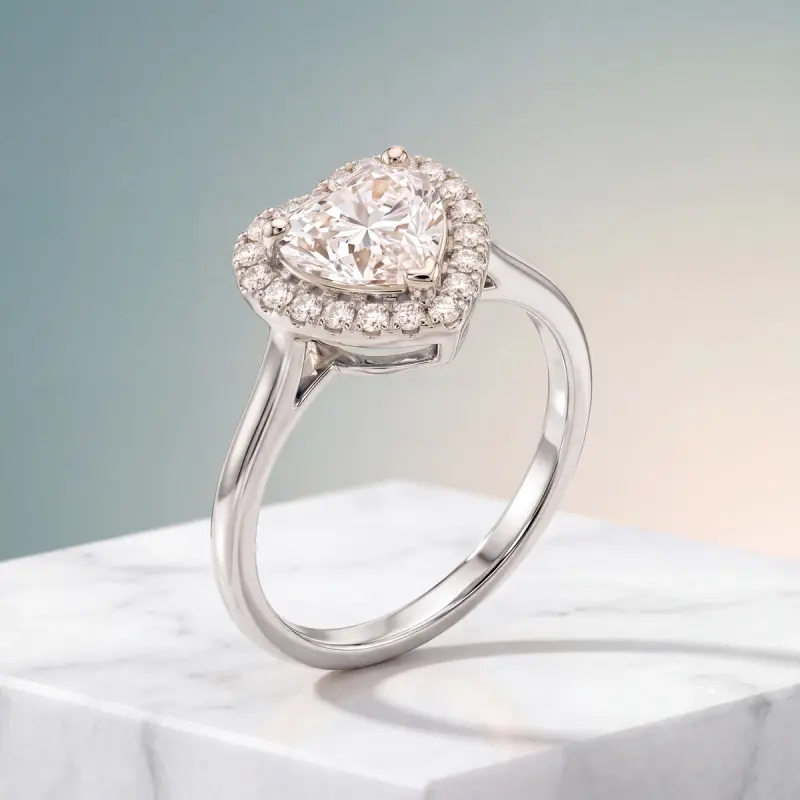 Heart Lab-Grown Diamond Ring with Side Stones, 1.25 ct — 14K white gold