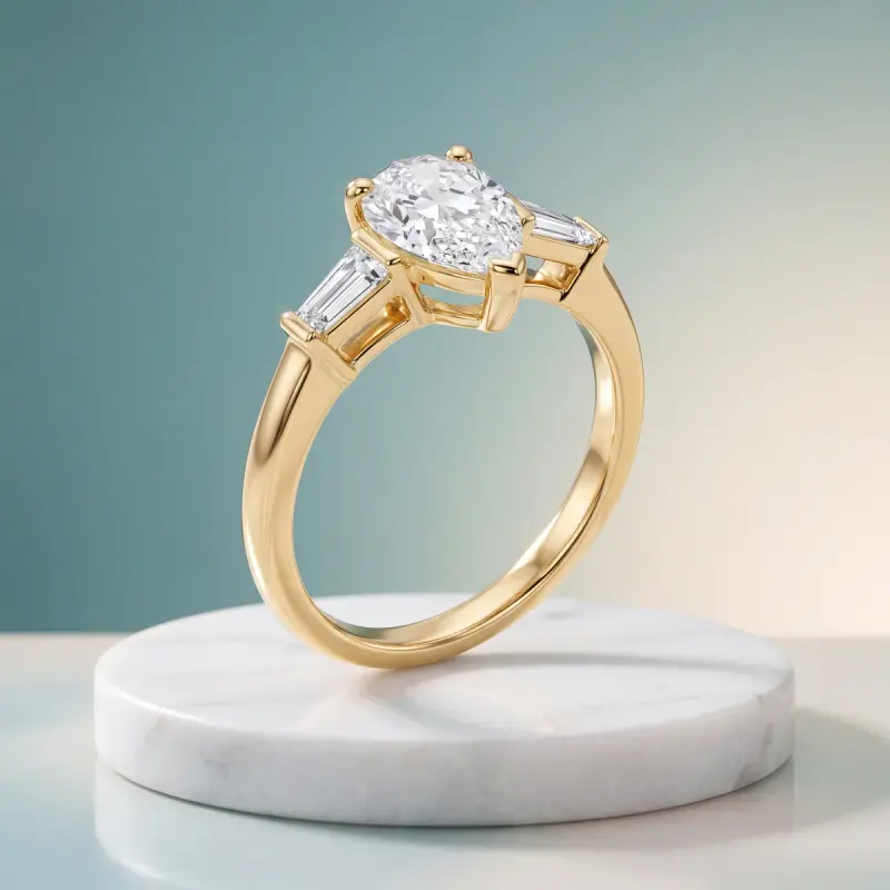 Pear Lab-Grown Diamond Ring with Side Stones, 1.25 ct — 14K yellow gold