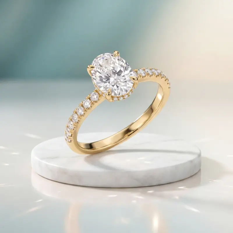 Oval Lab-Grown Diamond Ring with Side Stones, 1.86 ct — 14K yellow gold