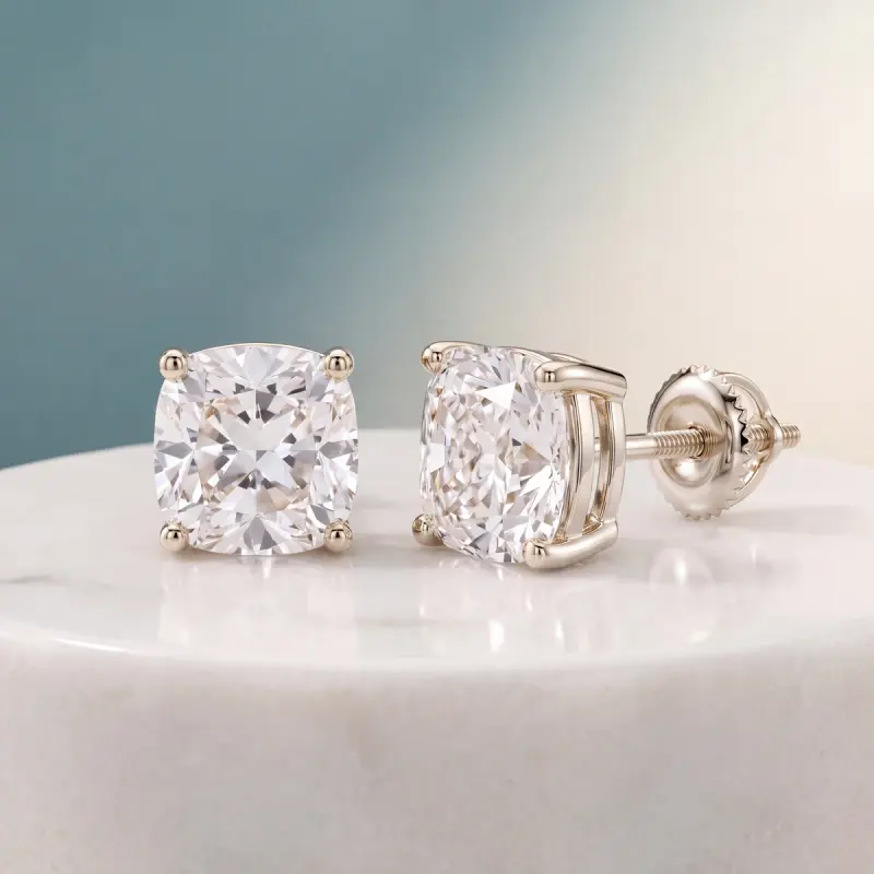 Cushion Lab-Grown Diamond Earrings, 4.08 ct total — 14K white gold