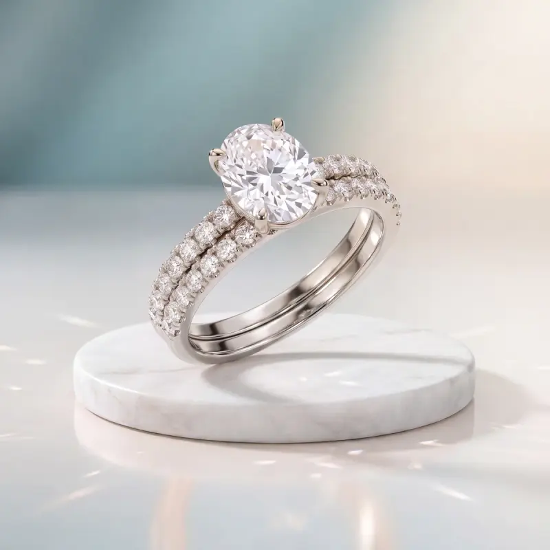 Oval Lab-Grown Diamond Ring with Side Stones, 2.00 ct — 14K white gold