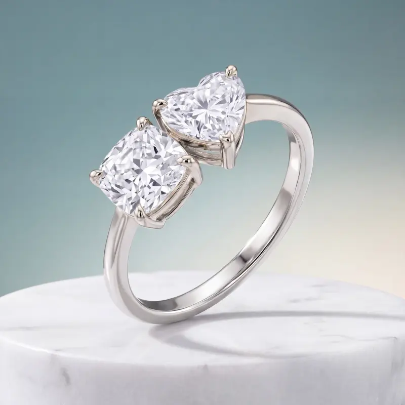 Cushion Lab-Grown Diamond Ring with Side Stones, 2.00 ct — 14K white gold