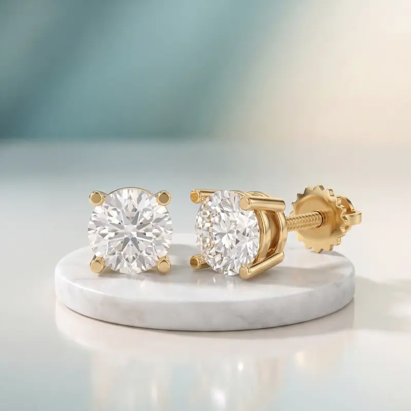 Round Lab-Grown Diamond Earrings, 3.00 ct total — 14K yellow gold