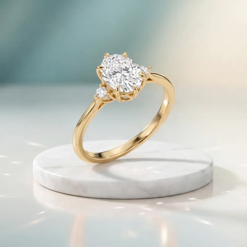 Oval Lab-Grown Diamond Ring with Side Stones, 1.50 ct — 14K yellow gold