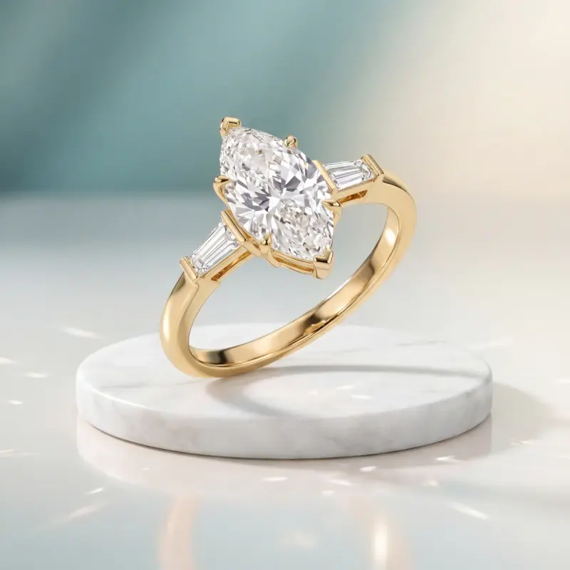 Marquise Lab-Grown Diamond Ring with Side Stones, 2.00 ct — 14K yellow gold